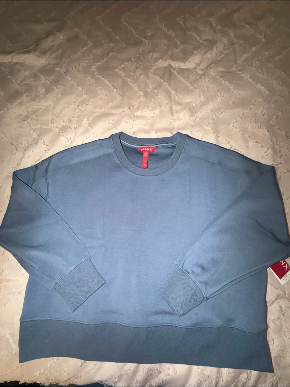 Spanx Air Essentials Luxe Blue Crewneck Sweatshirt, Size XL - Picture 3 of 6